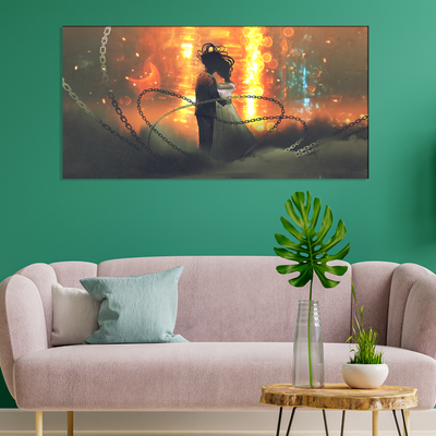 Couple In Fire Background Canvas Wall Painting