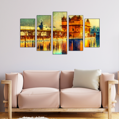 Golden Temple Canvas Wall Painting- With 5 Frames