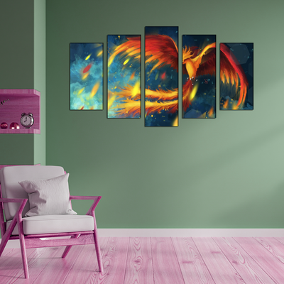 Fire Bird Canvas Wall Painting- With 5 Frames
