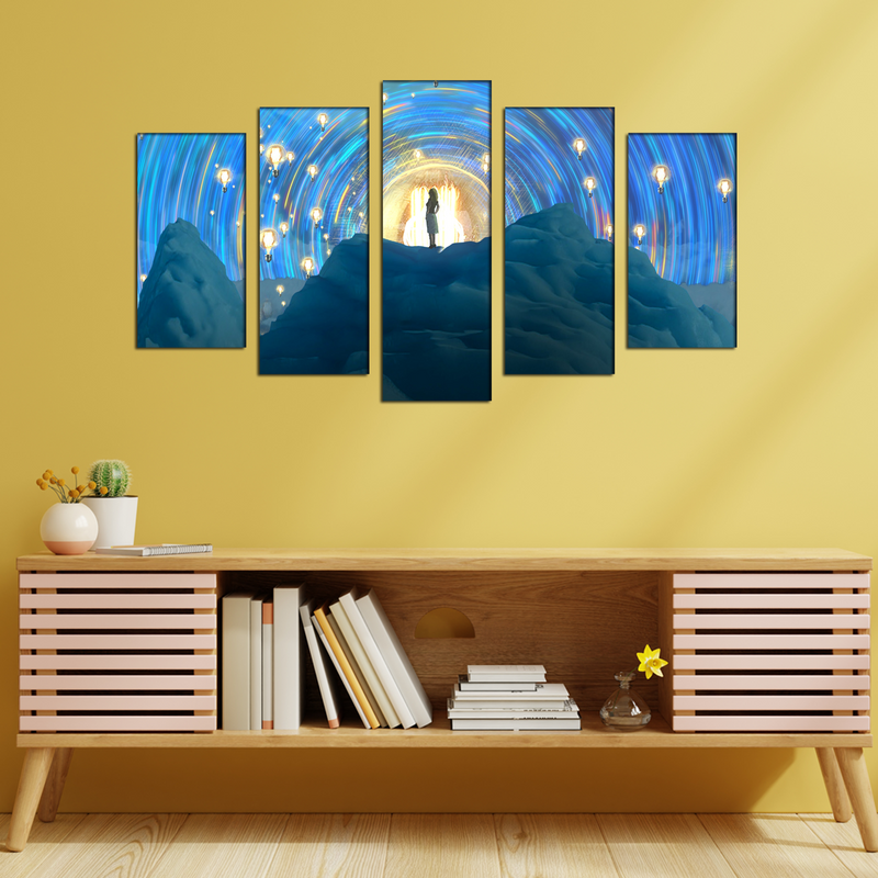 Girl On Mountain Canvas Wall Painting- With 5 Frames