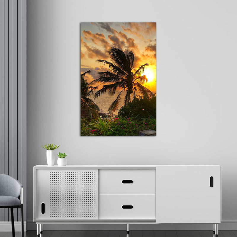 Garden View Sunset Printed On Wall Painting