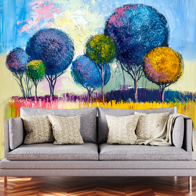 High On Happiness Colorful Artistic Tree Digitally Printed Wallpaper