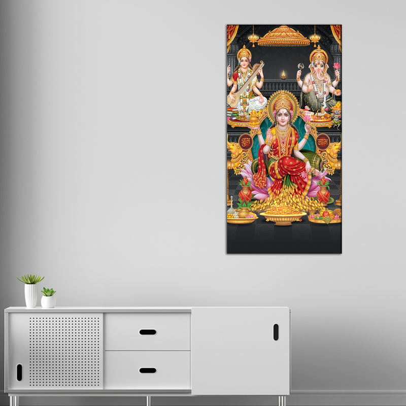 Laxmi Ganesha & Saraswati Canvas Wall Painting