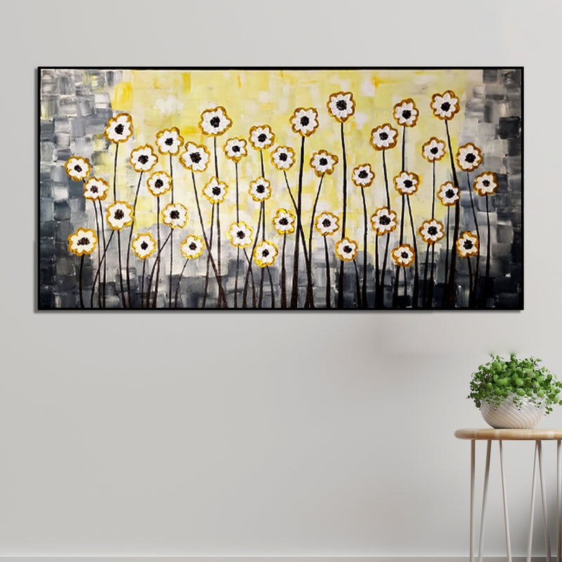 Handmade Daisy Abstract 3D Flower Canvas Wall Painting (Acrylic Color)
