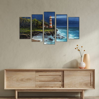 Lighthouse Canvas Wall Painting- With 5 Frames