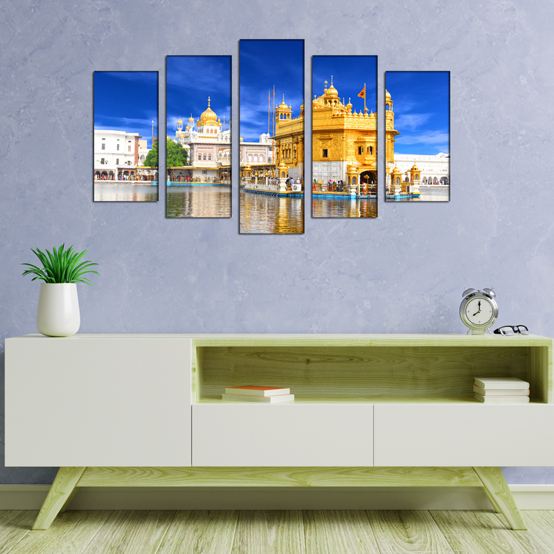 Morning View At Golden Temple In Amritsar Wall Painting- With 5 Frames