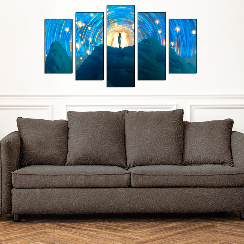 Girl On Mountain Canvas Wall Painting- With 5 Frames