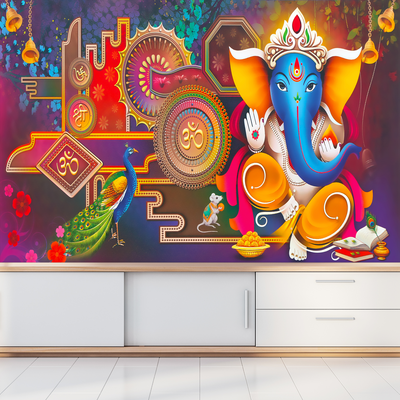 Artistic Ganesha Digitally Printed Wallpaper