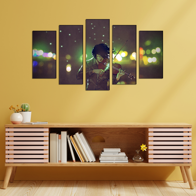 Man Playing Violin Canvas Wall Painting- With 5 Frames