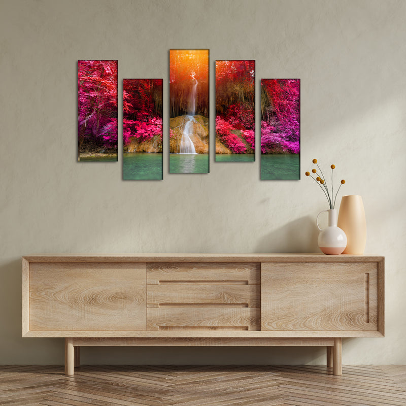 National Park Canvas Panel Wall Painting - With 5 Frames