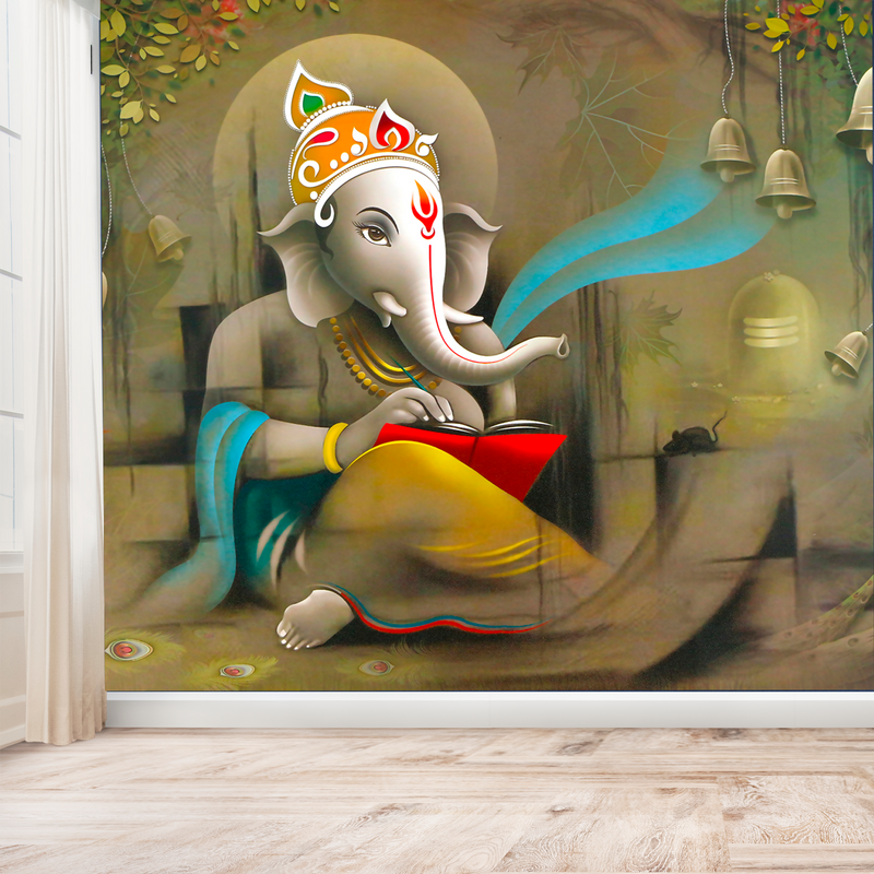 Lord Ganesha Beautiful View Digitally Printed Wallpaper