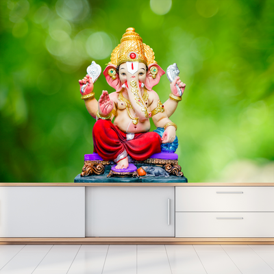 Cute Lord Ganesha Digitally Printed Wallpaper