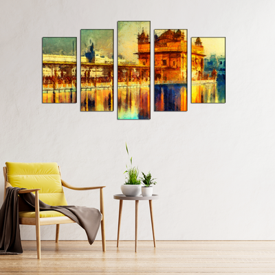 Golden Temple Canvas Wall Painting- With 5 Frames
