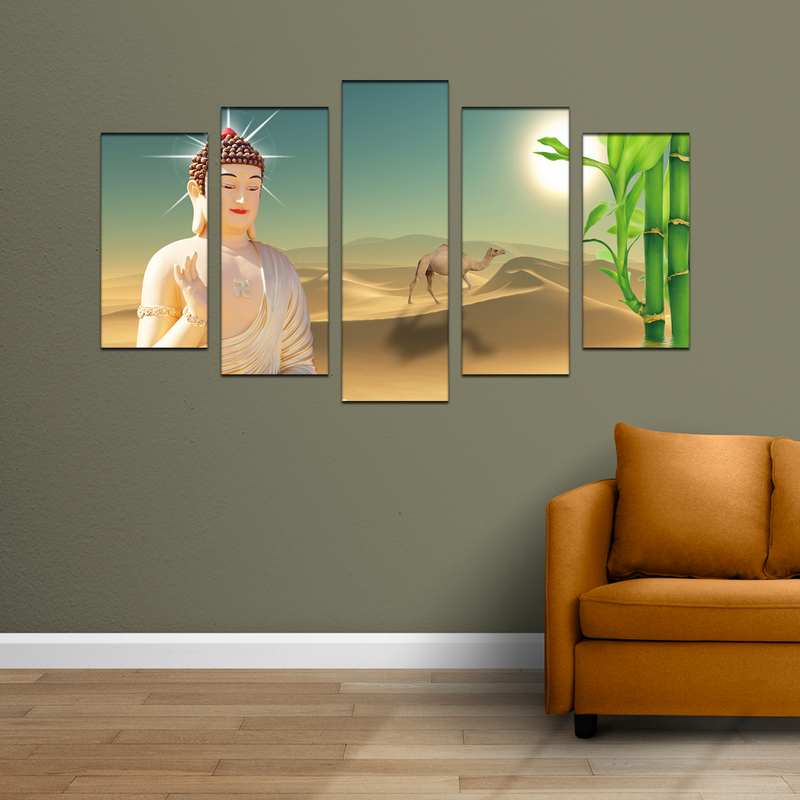 God Buddha Canvas Wall Painting- With 5 Frames