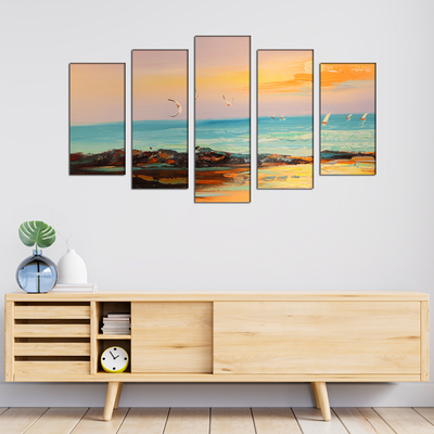 Abstract Color Beautiful Scenery Canvas Wall Painting- With 5 Frames