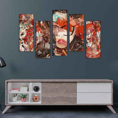 Beautiful Girl Abstract Canvas Wall Painting - With 5 Frames