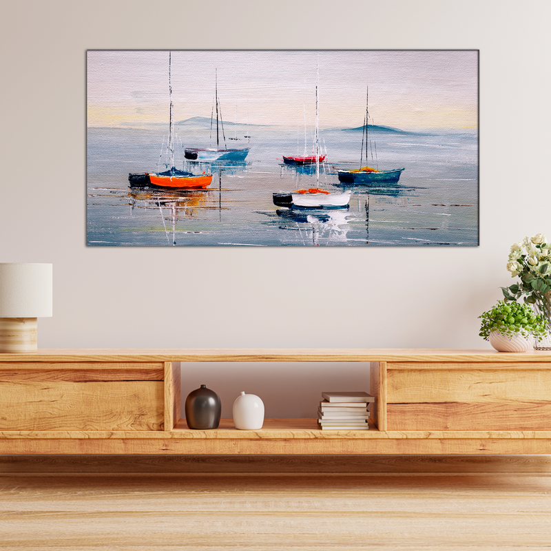 Acrylic Color Boat Abstract Canvas Wall Painting