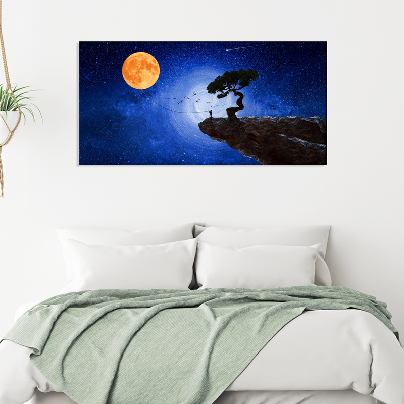 Child Catches The Moon Canvas Wall Painting