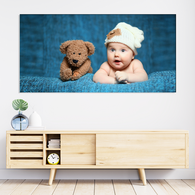 Cute Baby With Teddy Canvas Wall Painting