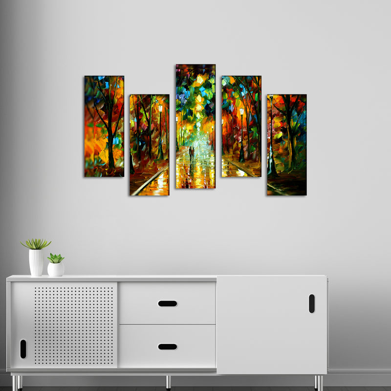 Abstract Couple Canvas  Panel Wall Painting - With 5 Frames