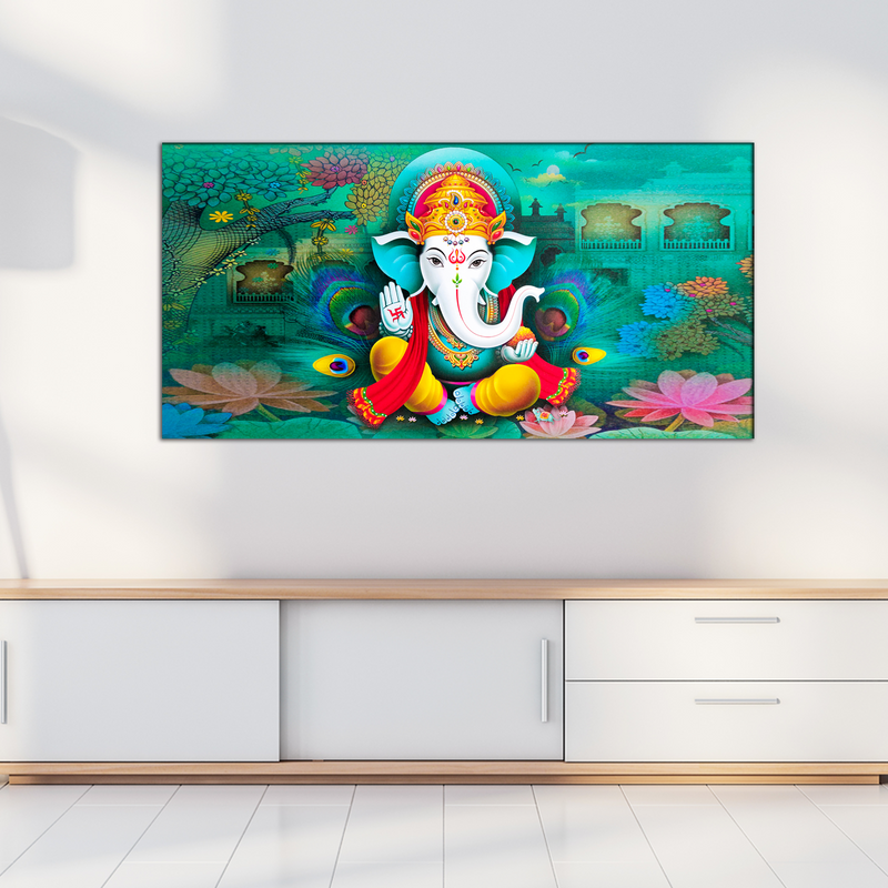 Blue Background Ganesha Canvas Wall Painting