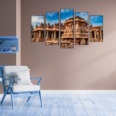 Hampi Stone Temple Canvas Wall Painting- With 5 Frames