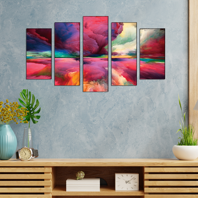 Multicolor Cloud Canvas Wall Painting- With 5 Frames