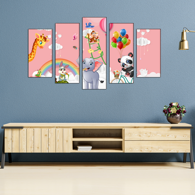 Animal's Cartoon Canvas Wall Painting- With 5 Frames