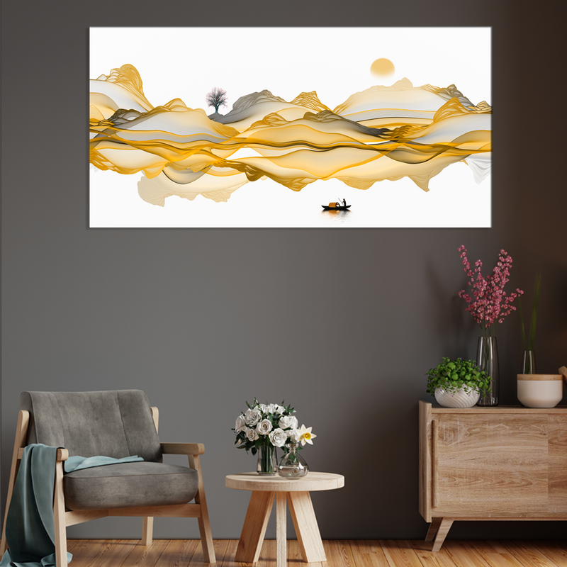 Golden Line Art Canvas Wall Painting