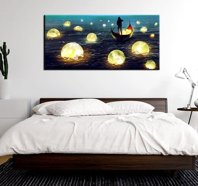 Moon Ball In Boat Canvas Wall Painting