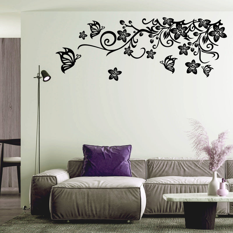 Floral Design and Butterflies Premium Quality Wall Sticker