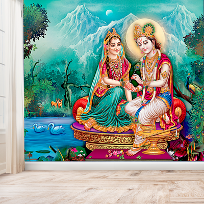 Beautiful Radha Krishna Digitally Printed Wallpaper