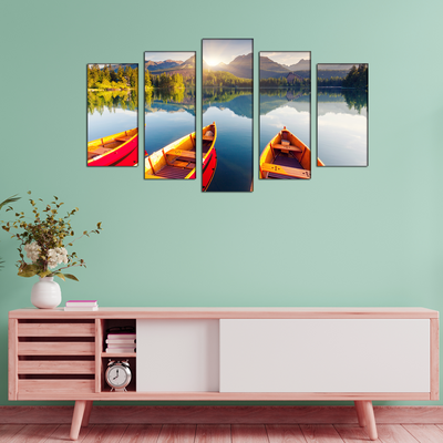 Mountain Lake Canvas Wall Painting- With 5 Frames