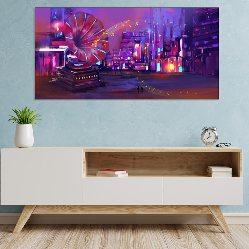 Large Gramophone On Street Abstract Canvas Wall Painting