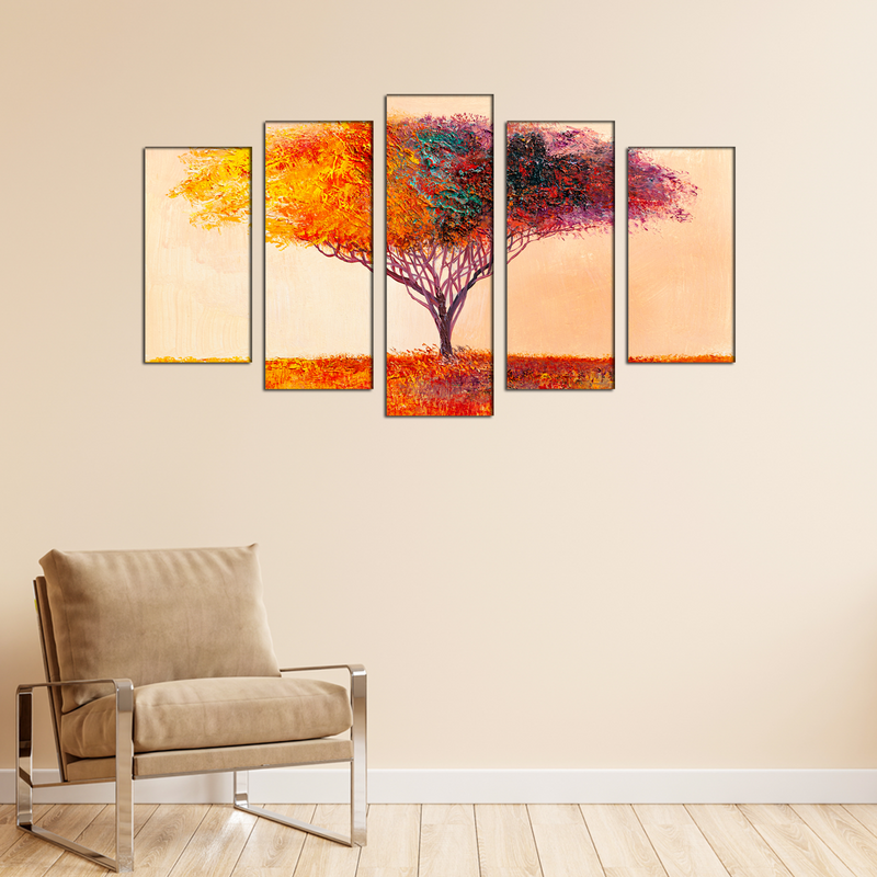 Colorful Tree Canvas Wall Painting- With 5 Frames
