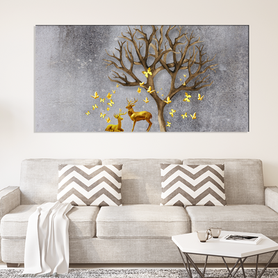 Deer With Beautiful Butterfly Canvas Wall Painting