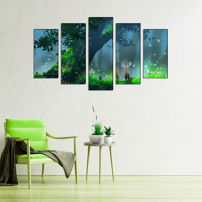 Deer Illustrations Canvas Wall Painting- With 5 Frames