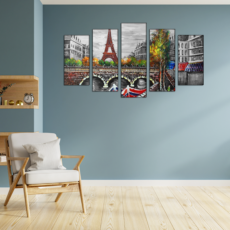 Beautiful Eiffel Tower City View Canvas Wall Painting- With 5 Frames