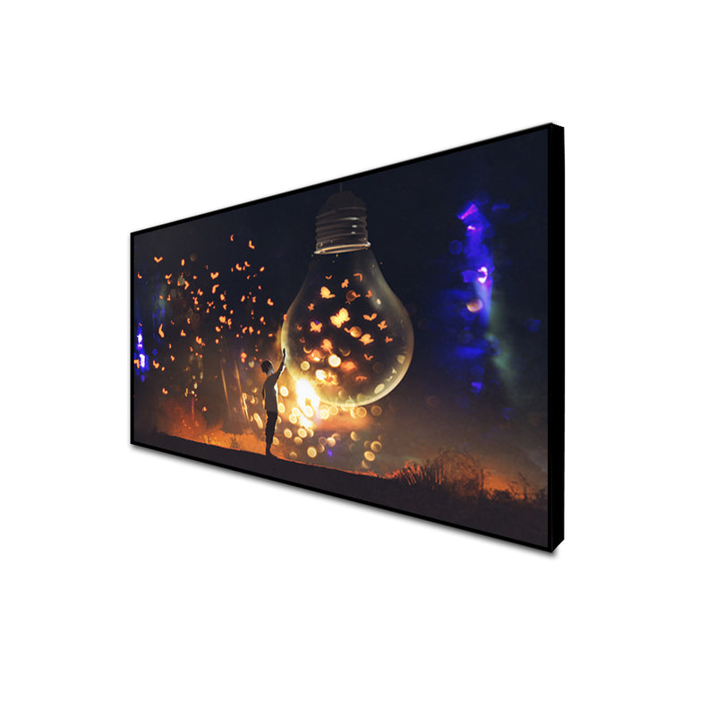 Man With Glowing Big Bulb Canvas Floating Frame Wall Painting