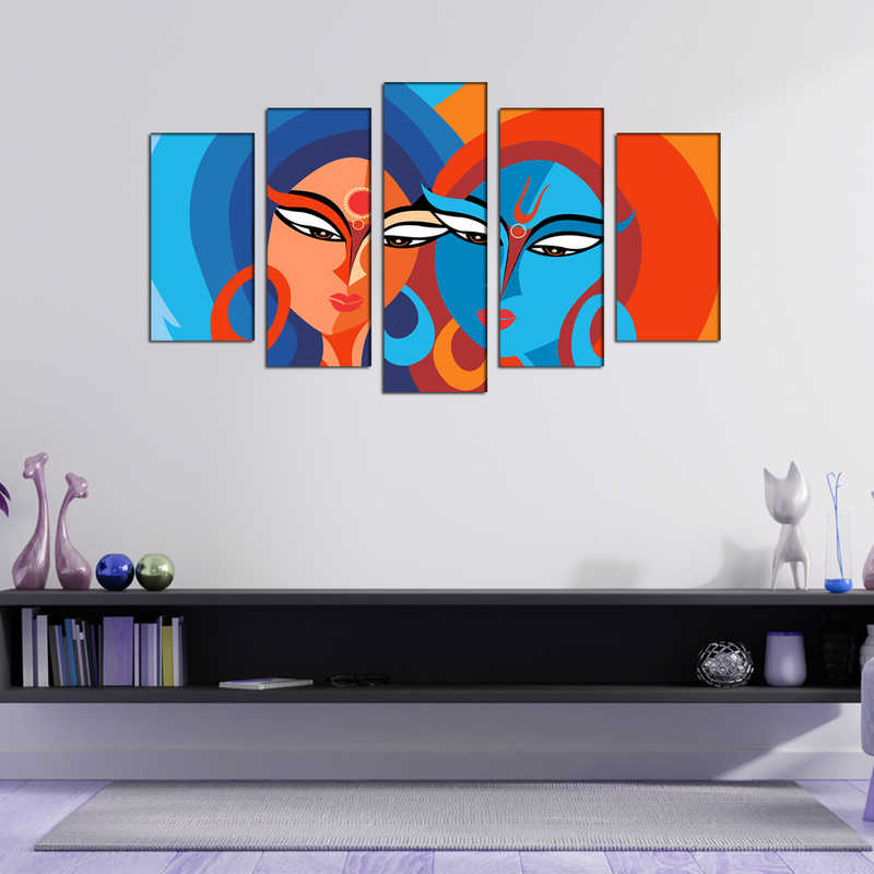 Modern Art Radha Krishna Canvas Wall Painting- With 5 Frames