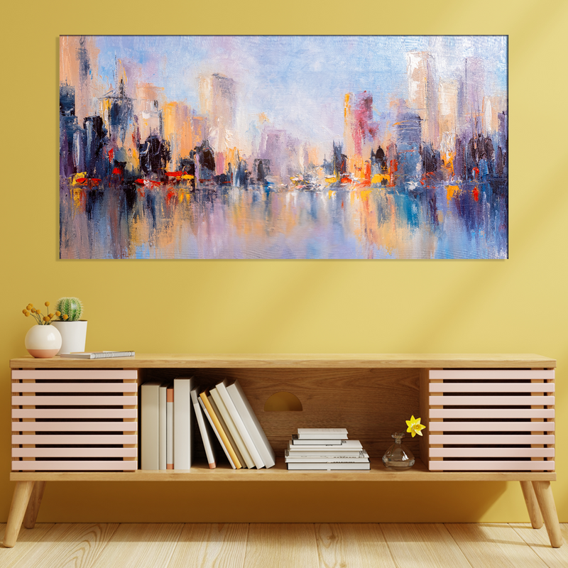 City View Reflections On water Abstract Canvas Wall Painting