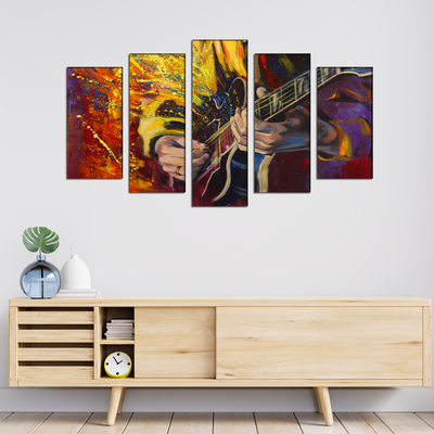 Man Playing Guitar Abstract Canvas Wall Painting- With 5 Frames