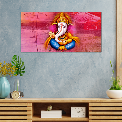 Lord Ganesha With Red Background Canvas Wall Painting