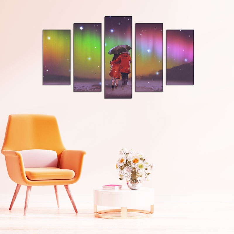 Couple Abstract Canvas Wall Painting- With 5 Frames