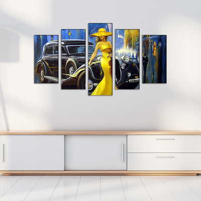 Modern Art Design Girl Wood Framed Canvas Wall Painting- With 5 Frames