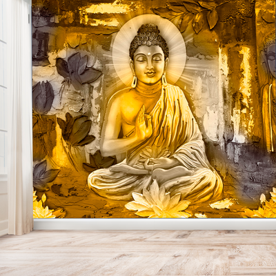 Golden Buddha Abstract Digitally Printed Wallpaper