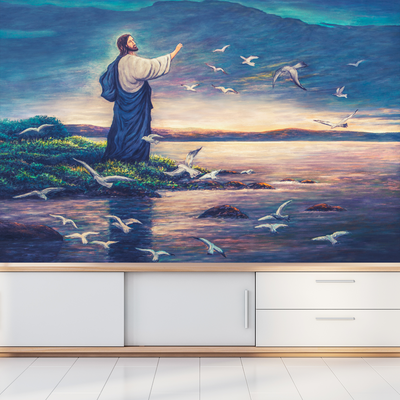 Jesus Near The Sea Digitally Printed Wallpaper