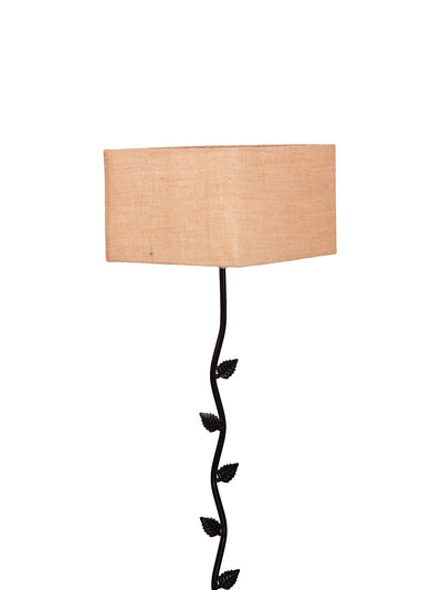 Beige Square Jute Shade Leaf Floor Lamp with Wood Square Base