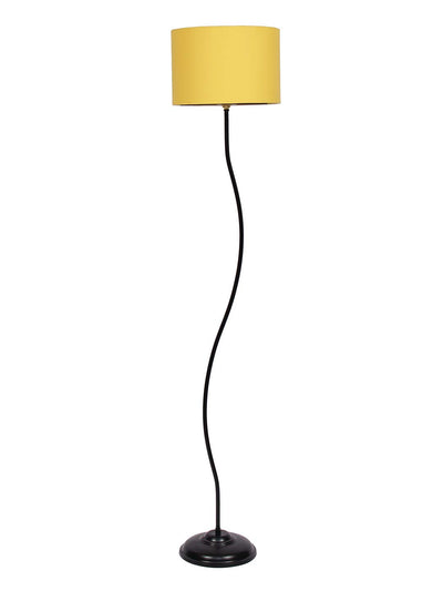 Drum Curvy Yellow Cotton Shade Floor Lamp with Black Base