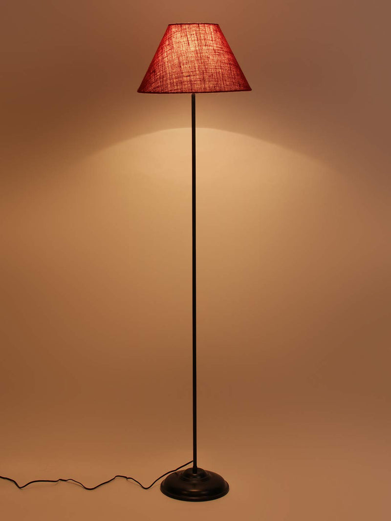 Conical Mahroon Jute Shade Floor Lamp with Black Base